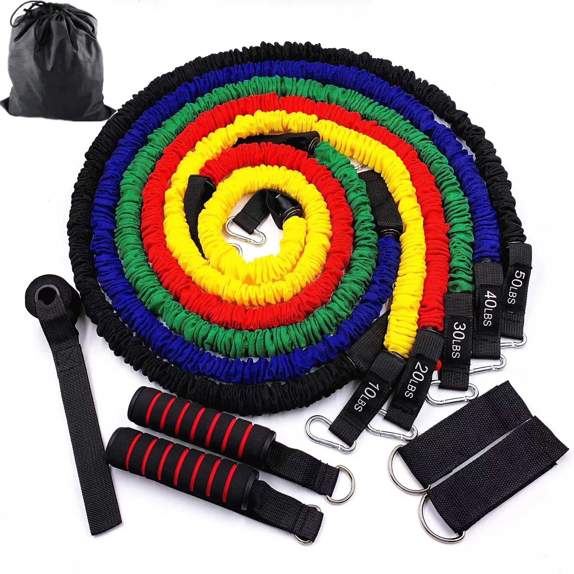 Juego de bandas de resistencia de 150 libras, 11 piezas, equipo de gimnasio para el hogar, entrenamiento con pesas, bandas elásticas de goma, expansor de entrenamiento